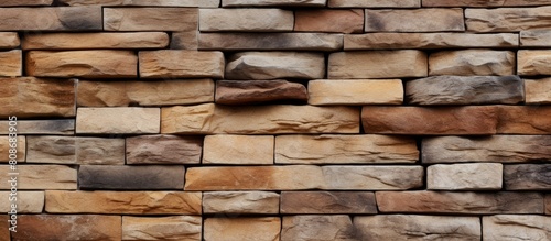 A visually appealing copy space image of a natural stone brick wall with visible joints