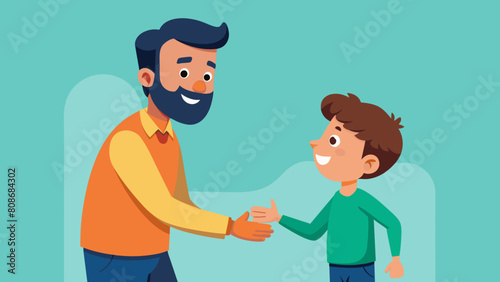 Friendly Handshake Between a Man and a Child. Perfect for:Father's Day, Children's Day, International Day of Friendship, Family Bonding, Friendship Day, Parent-Child Activities.