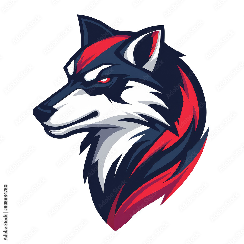 Fierce wolf head with a striking red streak embodying boldness and agility Fierce wolf head with a striking red streak embodying boldness and agility