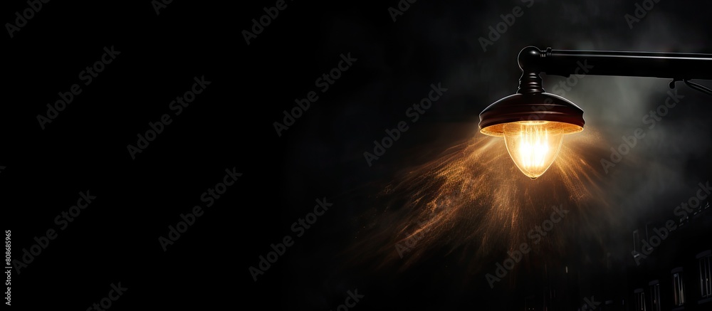 A street light shining brightly against a black background creating a perfect copy space image