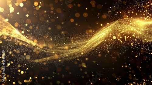 Abstract luxury modern illustration of glitter and sparkles in a gold dust trail. This is an abstract luxury illustration of gold glow particles with sparks and shimmers isolated on a transparent