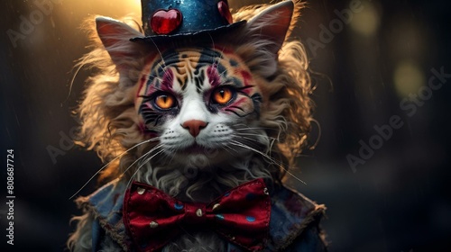 Cat in a dapper top hat and bowtie, AI-generated.