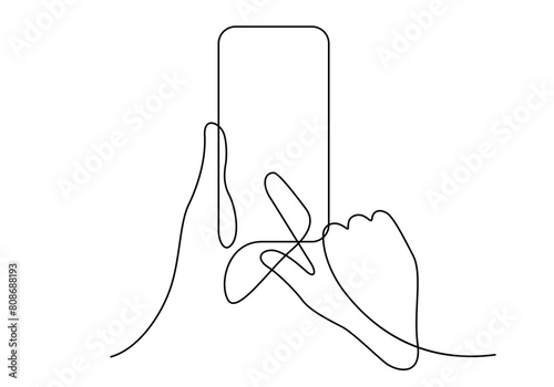 hand using smartphone continuous line drawing minimalism
