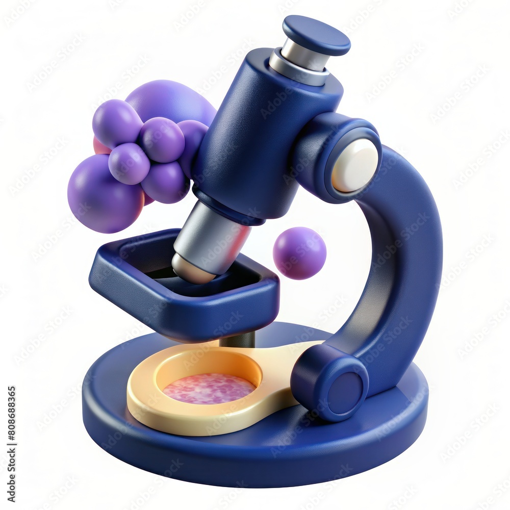 3D render of a microscope icon with magnified cells, on isolated white background, Generative AI 3D render of a microscope icon with magnified cells, on isolated white background, Generative AI