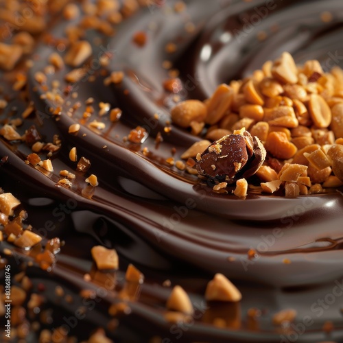 Decadent chocolate dipped peanut brittle with sweet swirl and contrasting textures
