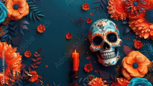 Celebrating Day of the Dead Vibrant Skull and Flowers