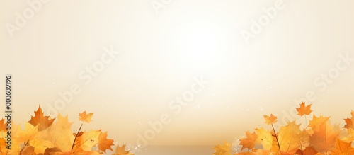 A stunning autumn scene with yellow leaves a blank area for writing in the middle of a beige background Represents the joyful season of Autumn and the celebration of Thanksgiving. Copy space image