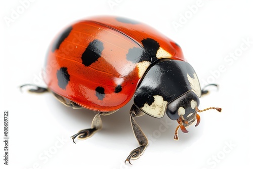 A detailed shot showcasing the vibrant color and patterns of a ladybug