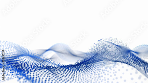 Digital representation of a blue wave pattern with dots fluctuating in a dynamic flow. photo