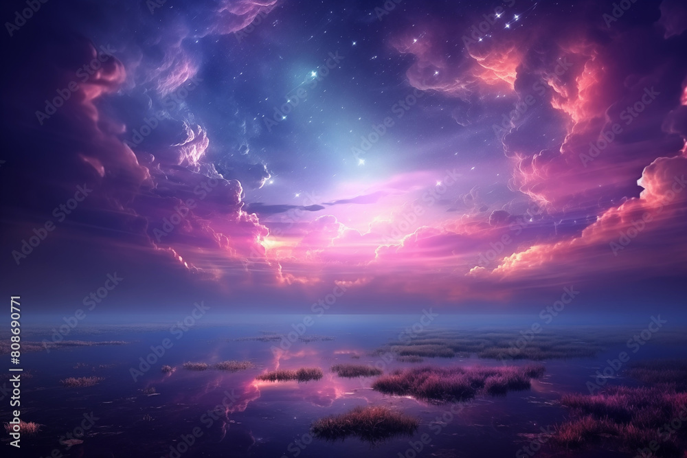 Beautiful fantasy landscape with sea, sky and clouds. Collage. Beautiful fantasy landscape with sea, sky and clouds. Collage.