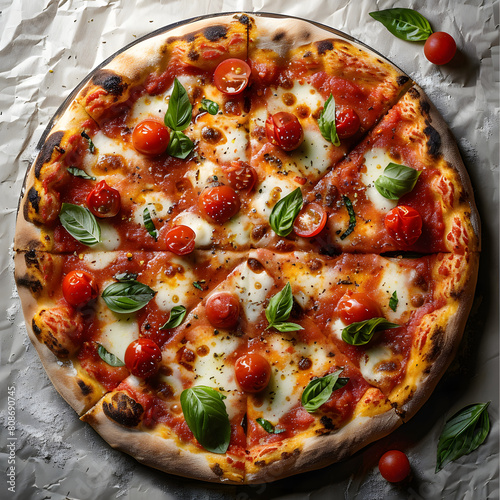 pizza margerita, photo studo, top view photo