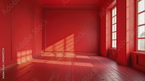 The room is painted red. The walls and floor are both the same color