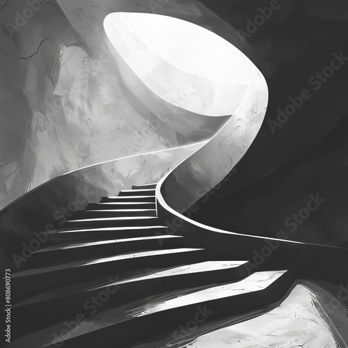 Black and white spiral stairs abstract Round steps near the Gdanski bridge, Warsaw, Poland photo