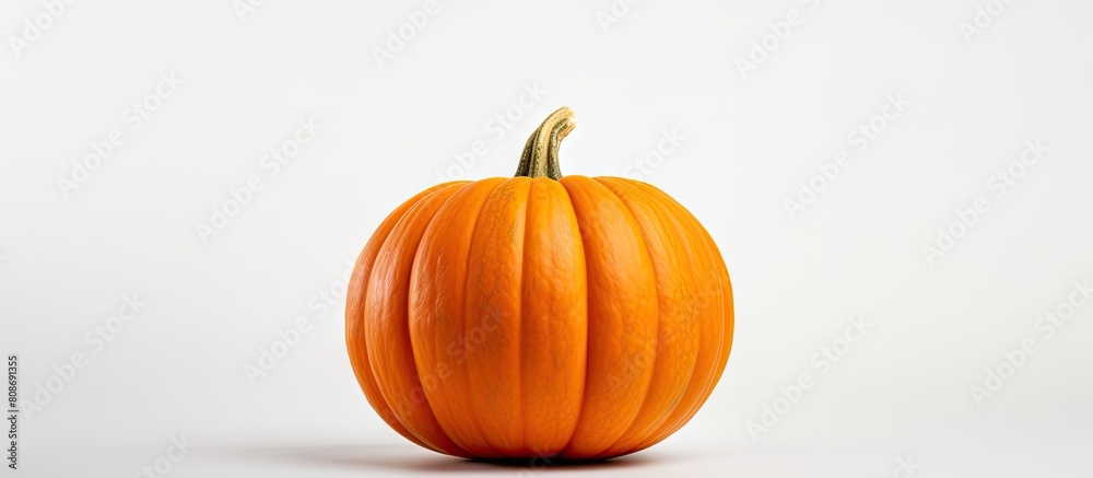 A small pumpkin for decoration shown on a white background with copy space image A small pumpkin for decoration shown on a white background with copy space image
