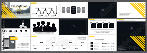 Starting a business project presentation template. Design yellow elements for presentation on white background. Vector infographic. Use in flyers and postcards, advertising annual report, technologies