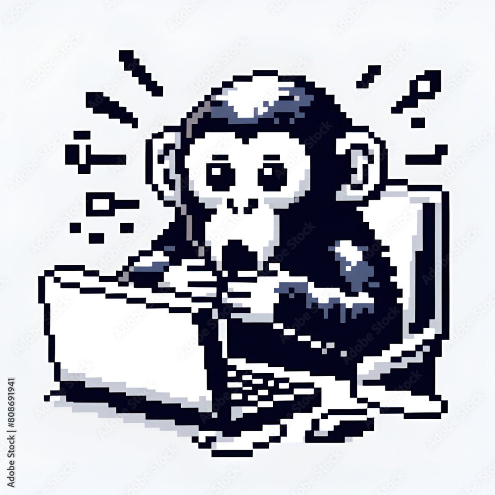 An icon of a monkey, pixel art