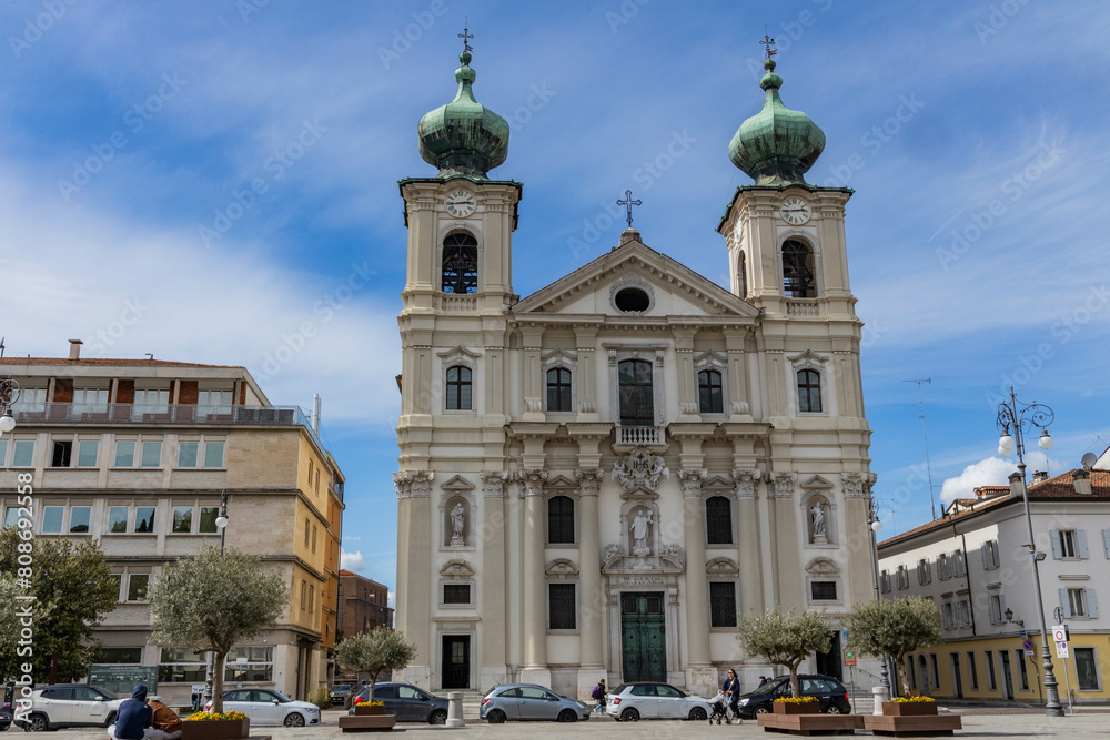 City of Gorizia, Piazza della Vittoria with the Church of Sant'Ignazio and the fountain. The beautiful streets and the castle behind them are a trace of history. Cultural Heritage Capital 2025. City of Gorizia, Piazza della Vittoria with the Church of Sant'Ignazio and the fountain. The beautiful streets and the castle behind them are a trace of history. Cultural Heritage Capital 2025.