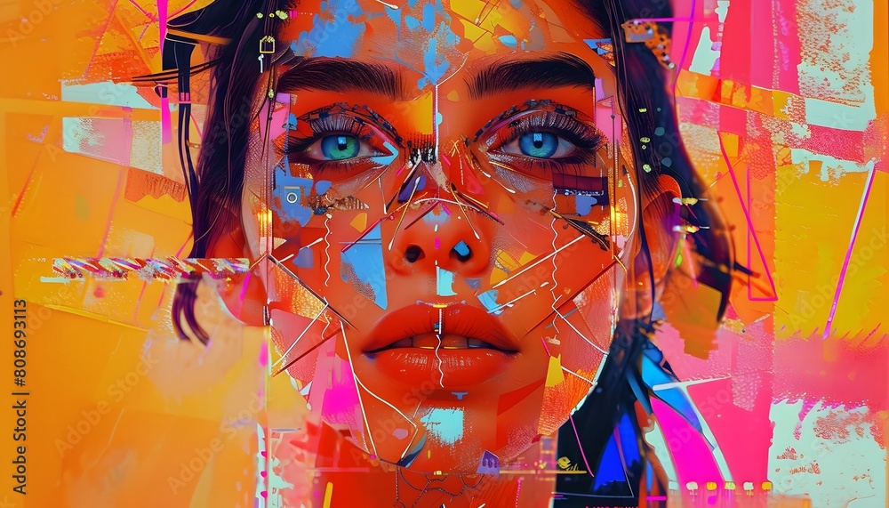 Naklejka premium Vibrant Abstract Portrait with Blue Eyes