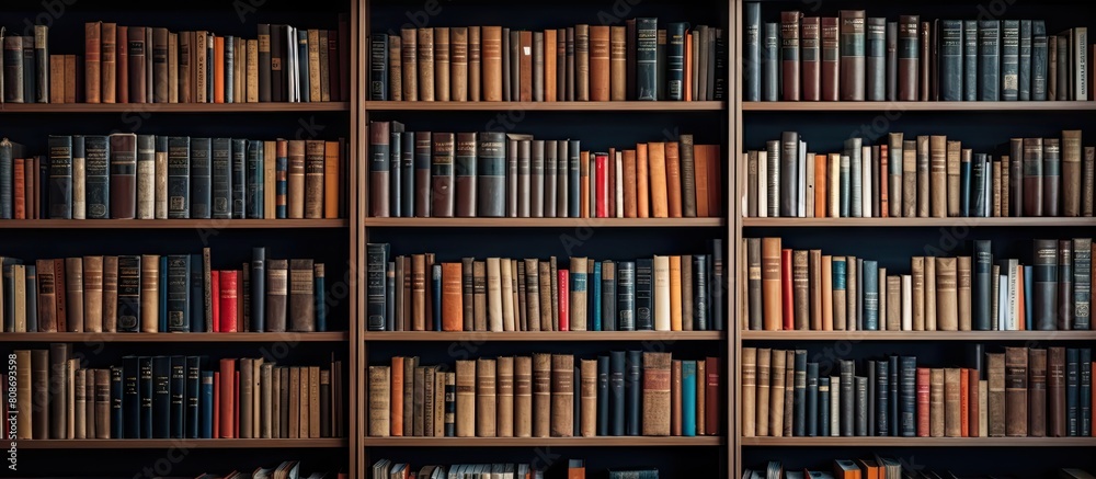 Library shelves filled with rows of books providing a perfect backdrop for text A powerful representation of knowledge and the pursuit of learning Copy space image Library shelves filled with rows of books providing a perfect backdrop for text A powerful representation of knowledge and the pursuit of learning Copy space image