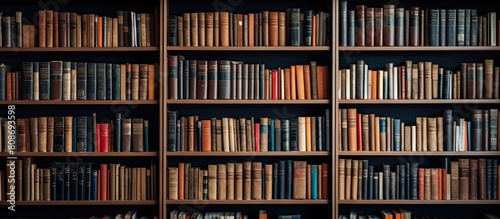 Library shelves filled with rows of books providing a perfect backdrop for text A powerful representation of knowledge and the pursuit of learning Copy space image