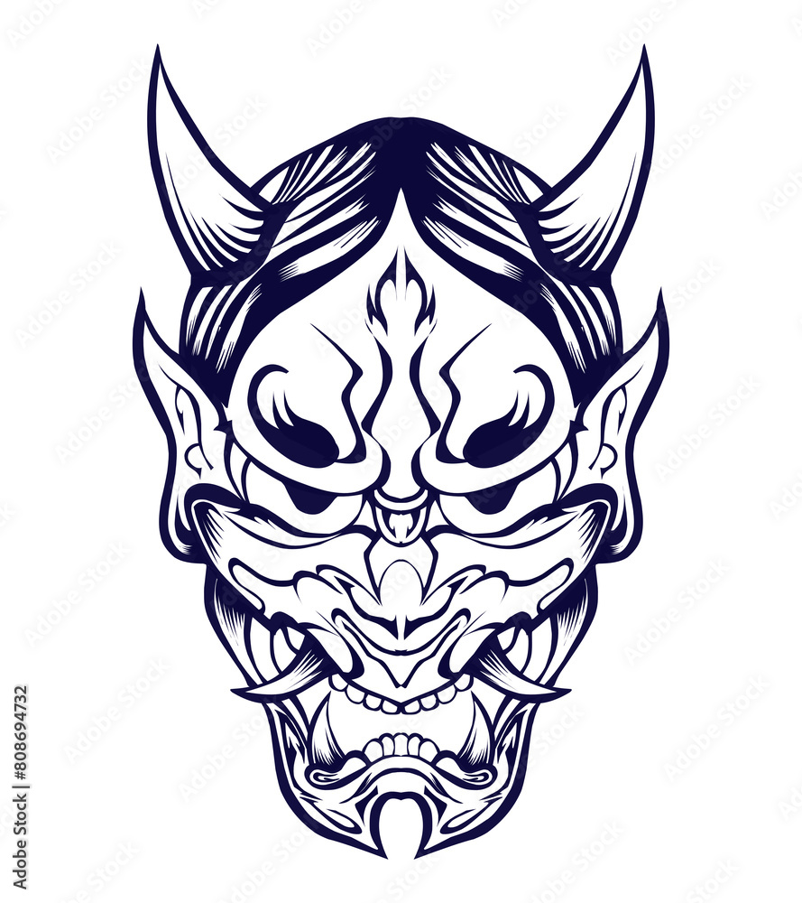 Illustration of a Japanese Hannya mask. Perfect for stickers, icons, logos, posters, banners Illustration of a Japanese Hannya mask. Perfect for stickers, icons, logos, posters, banners