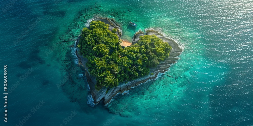 Love Travel Concept. Aerial Perspective of Exotic Island in the Shape of a Heart.