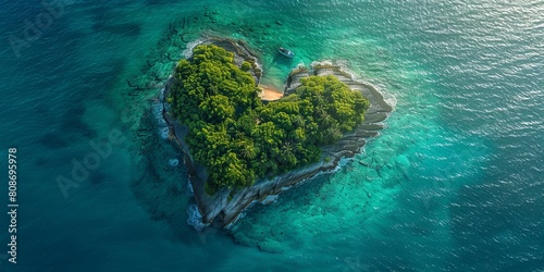 Love Travel Concept. Aerial Perspective of Exotic Island in the Shape of a Heart.