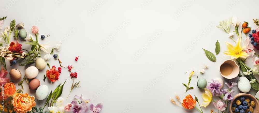 Celebrate Easter with this stunning flat lay image designed specifically for internet banners It features abundant copy space allowing for customized messages and designs Celebrate Easter with this stunning flat lay image designed specifically for internet banners It features abundant copy space allowing for customized messages and designs