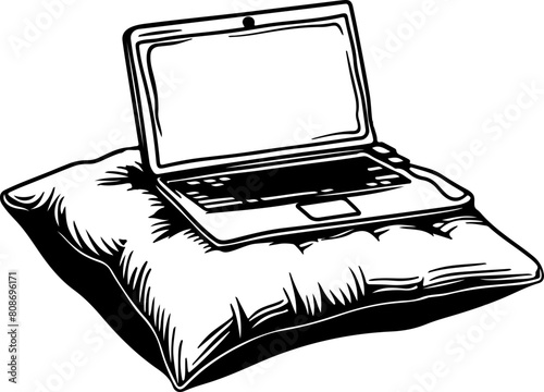 laptop sat on a pillow vector illustration