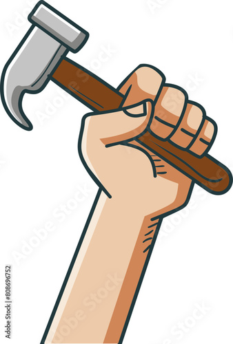 hand holding hammer illustration photo