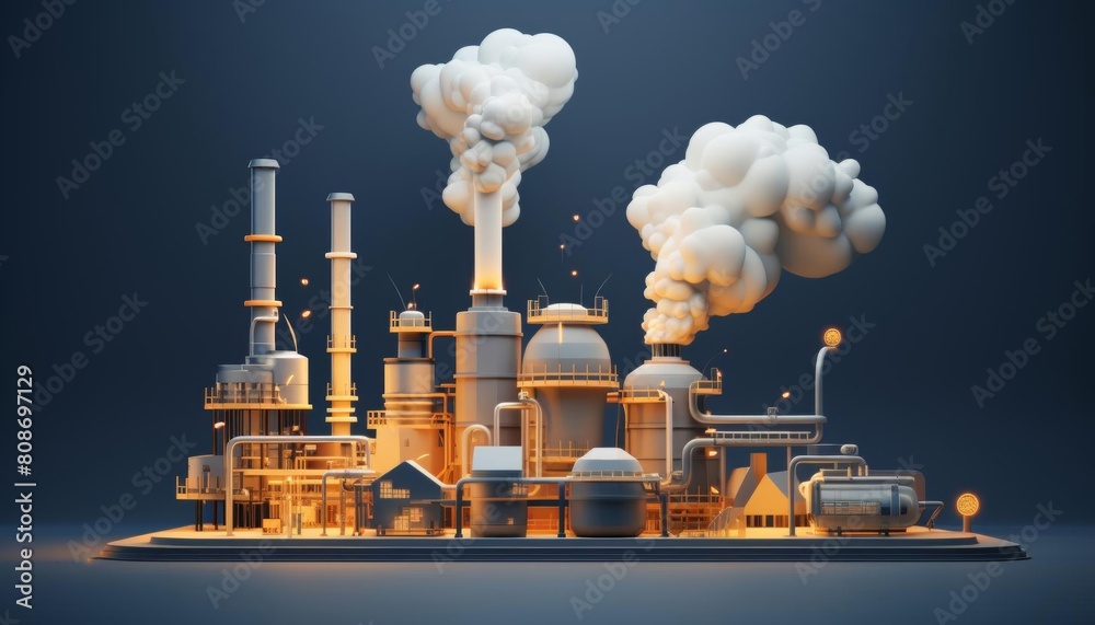 Energy production flat design front view mystery 3D render Splitcomplementary color scheme