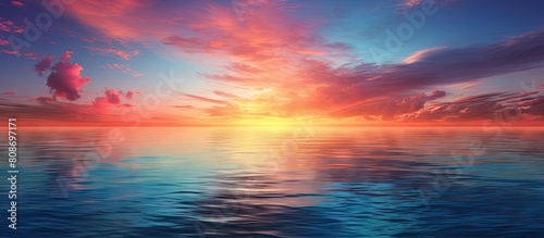 A stunning idyllic landscape featuring a colorful sunset or sunrise over the sea with a clear sky reflecting light on the water s surface This breathtaking image showcases the beauty of nature while