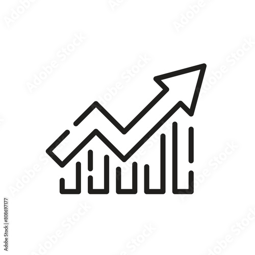 Upward arrow icon. Growth graph with an arrow on the columns, the concept of success, business growth and profit.