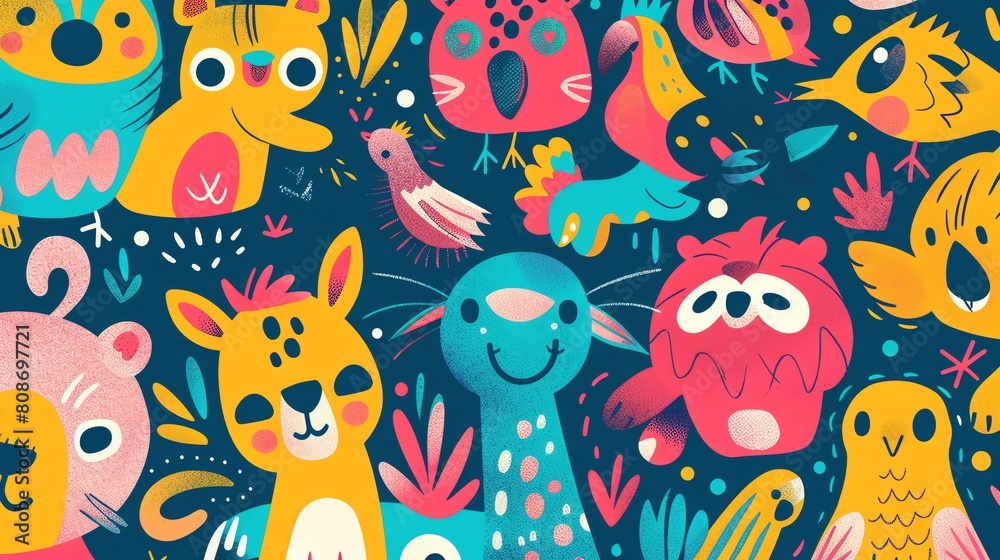 Cute colorful cartoon of animals . Cute colorful cartoon of animals .