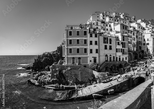 Magic of the Cinque Terre. Timeless images. Riomaggiore in black and white