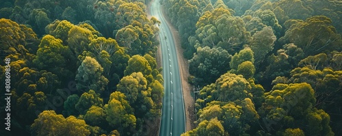 Aerial drone view of the famous Black Spur Drive in Dandenong, Victoria, Australia. photo