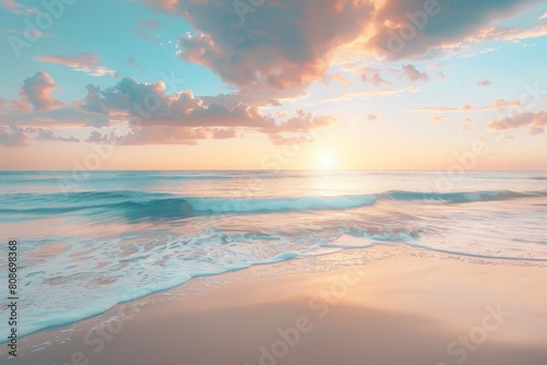 Pastel sunset over tranquil sandy beach © ZeeZaa