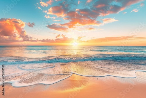 Golden sunset over vibrant sandy beach © ZeeZaa