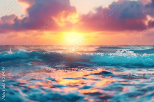 Gentle waves under vibrant pastel sunset sky