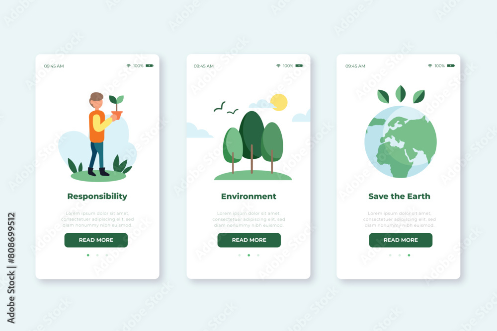 Onboarding app screens for recycling service set
