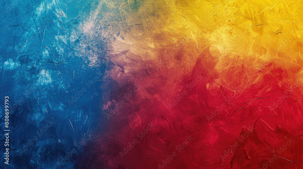 Blue Red Yellow Gradient Grainy Background: Blurred Colors Noise Textured Banner Design