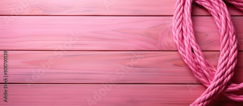 Pink wooden flat lay table background with a coiled rope present providing ample copy space image photo