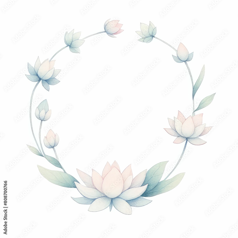 lotus flower themed frame or border for photos and text. watercolor illustration, Perfect for nursery art, simple clipart, single object, white color background. used as a greeting card or wedding.