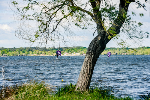 wing surfer at full speed on Lake Soustons in the southwest of France photo