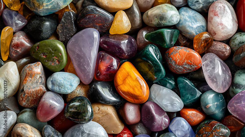 Gorgeous detailed pastel precious stones. Serene background of pastel rounded pebbles. Top view of different colourful natural gem stones crystals Gorgeous detailed pastel precious stones. Serene background of pastel rounded pebbles. Top view of different colourful natural gem stones crystals