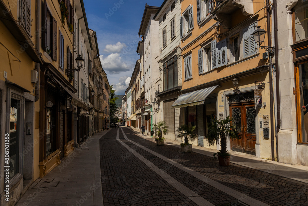 City of Gorizia, Piazza della Vittoria with the Church of Sant'Ignazio and the fountain. The beautiful streets and the castle behind them are a trace of history. Cultural Heritage Capital 2025.