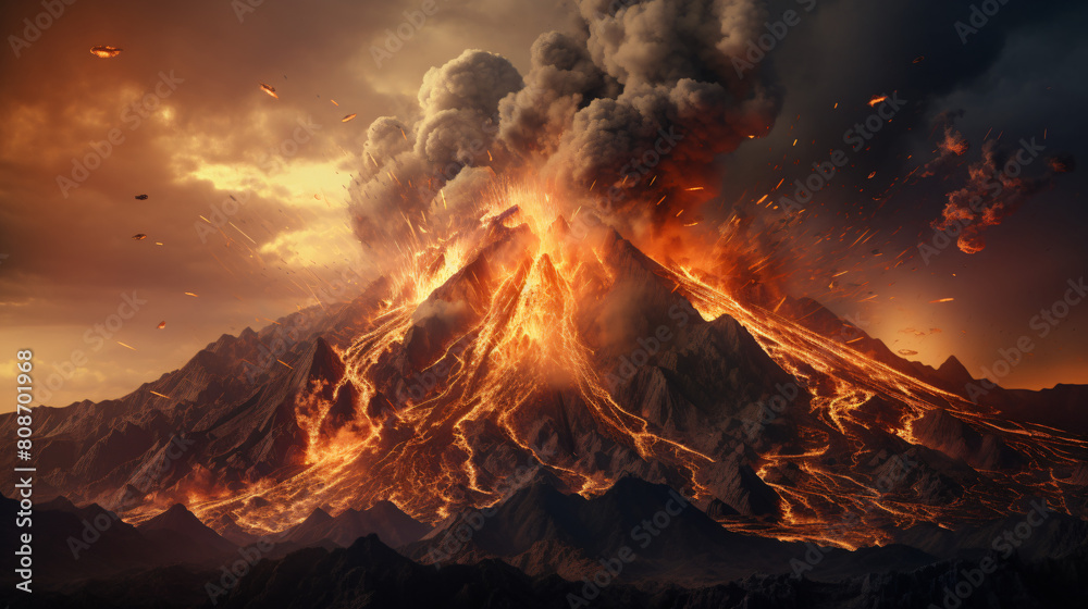 Fuego volcano eruption molten rocks