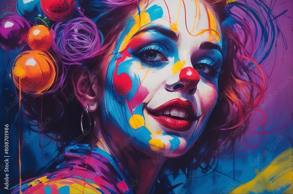 Colorful scribbles clown in chaotic wax crayon drawing style Colorful scribbles clown in chaotic wax crayon drawing style