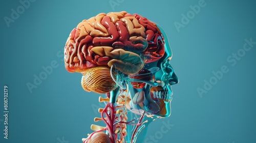 The study of human anatomy has roots in history, education, science and medicine. This image portrays an anatomy image of the human brain with a creative background.