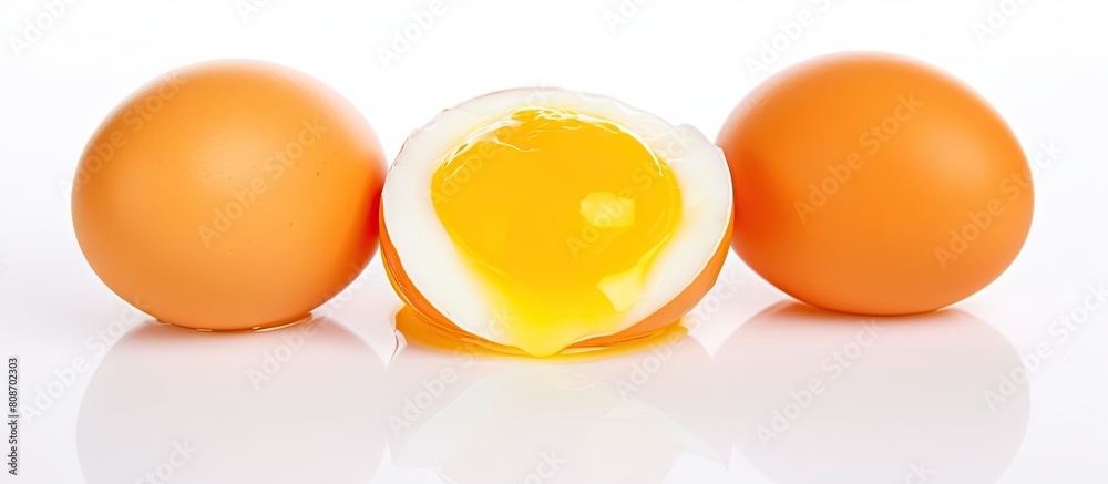 An image of raw eggs with a solid white background is shown The photo provides copy space for additional text or design elements An image of raw eggs with a solid white background is shown The photo provides copy space for additional text or design elements